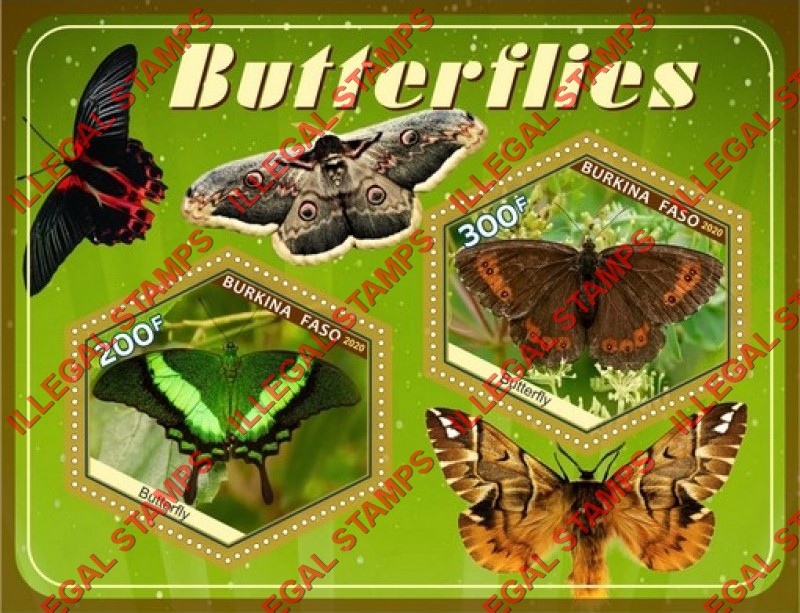 Burkina Faso 2020 Butterflies (different a) Illegal Stamp Souvenir Sheet of 2