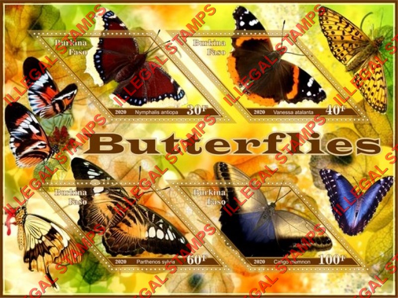 Burkina Faso 2020 Butterflies (different b) Illegal Stamp Souvenir Sheet of 4