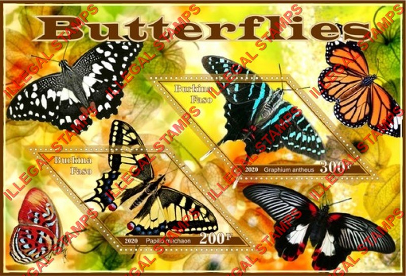 Burkina Faso 2020 Butterflies (different b) Illegal Stamp Souvenir Sheet of 2