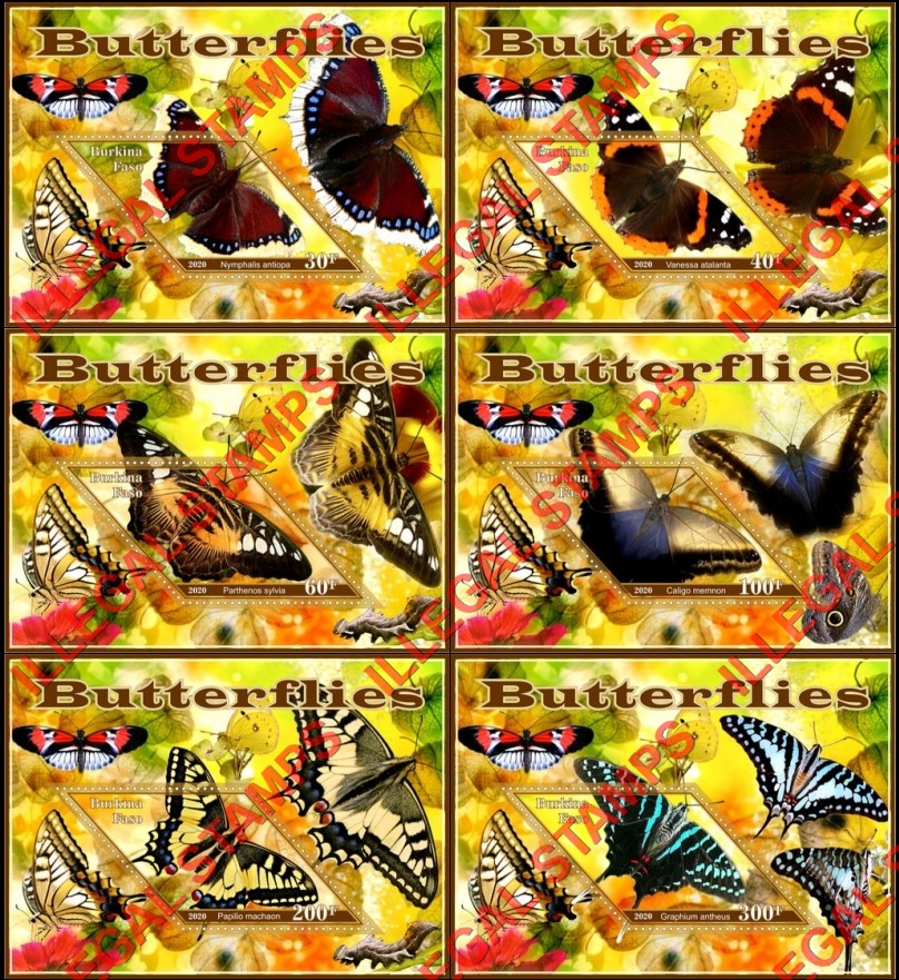 Burkina Faso 2020 Butterflies (different b) Illegal Stamp Souvenir Sheets of 1