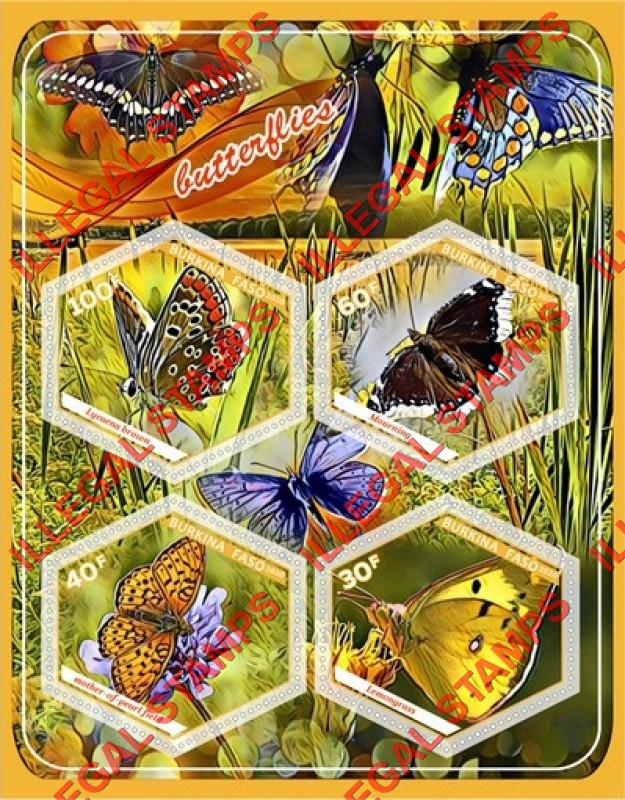 Burkina Faso 2020 Butterflies (different) Illegal Stamp Souvenir Sheet of 4