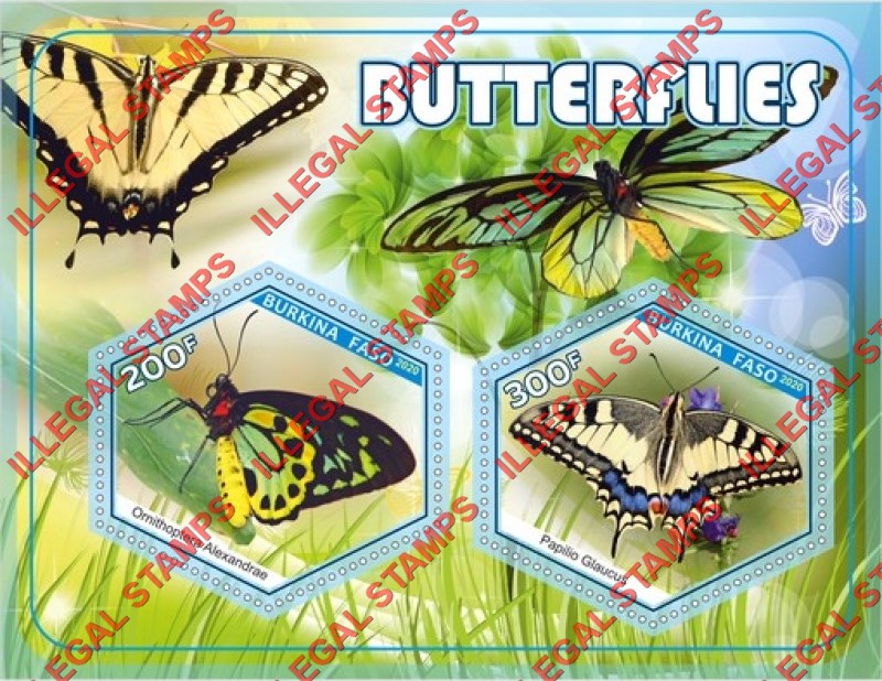 Burkina Faso 2020 Butterflies Illegal Stamp Souvenir Sheet of 2