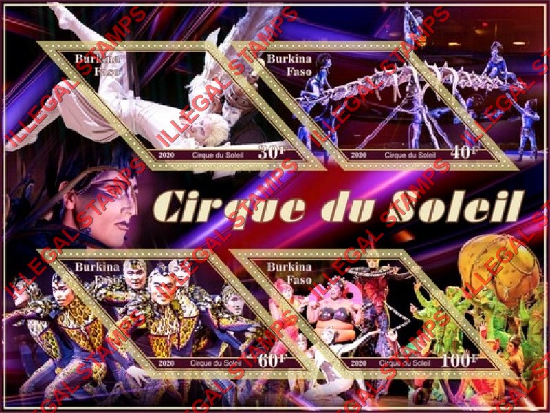 Burkina Faso 2020 Circus Cirque du Soleil Illegal Stamp Souvenir Sheet of 4