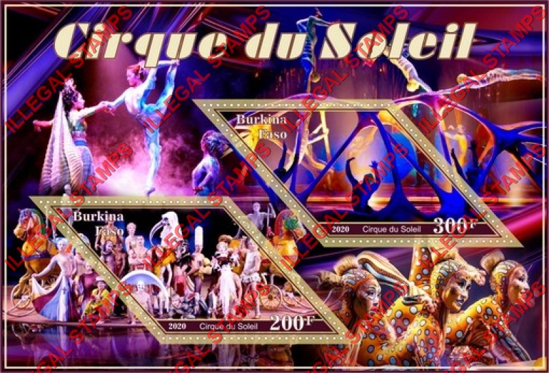 Burkina Faso 2020 Circus Cirque du Soleil Illegal Stamp Souvenir Sheet of 2