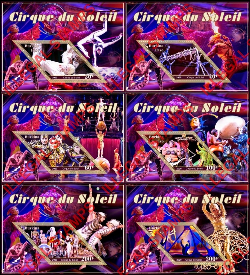 Burkina Faso 2020 Circus Cirque du Soleil Illegal Stamp Souvenir Sheets of 1