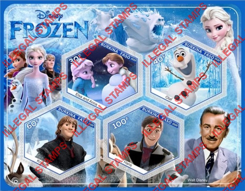 Burkina Faso 2020 Disney Frozen Illegal Stamp Souvenir Sheet of 4
