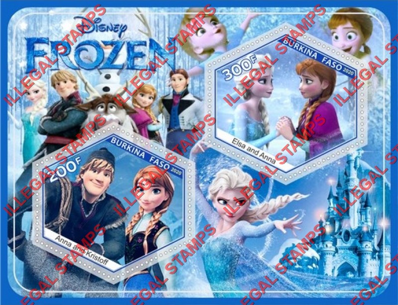 Burkina Faso 2020 Disney Frozen Illegal Stamp Souvenir Sheet of 2
