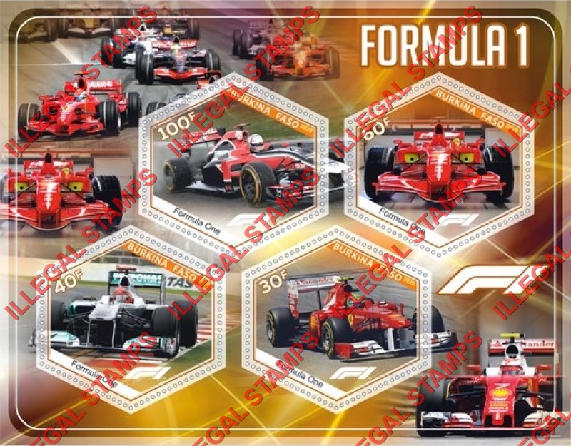 Burkina Faso 2020 Formula I Race Cars Illegal Stamp Souvenir Sheet of 4