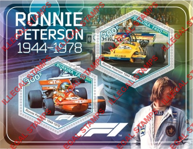 Burkina Faso 2020 Formula I Ronnie Peterson Illegal Stamp Souvenir Sheet of 2