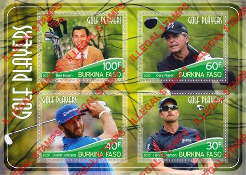 Burkina Faso 2020 Golf Players (different) Illegal Stamp Souvenir Sheet of 4