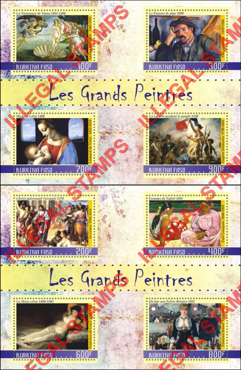 Burkina Faso 2020 Great Painters Paintings Illegal Stamp Souvenir Sheets of 4