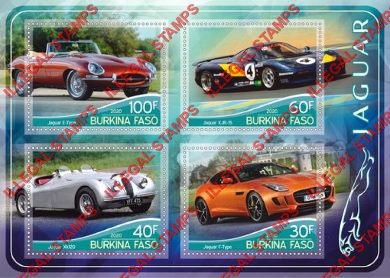 Burkina Faso 2020 Jaguar Cars Illegal Stamp Souvenir Sheet of 4