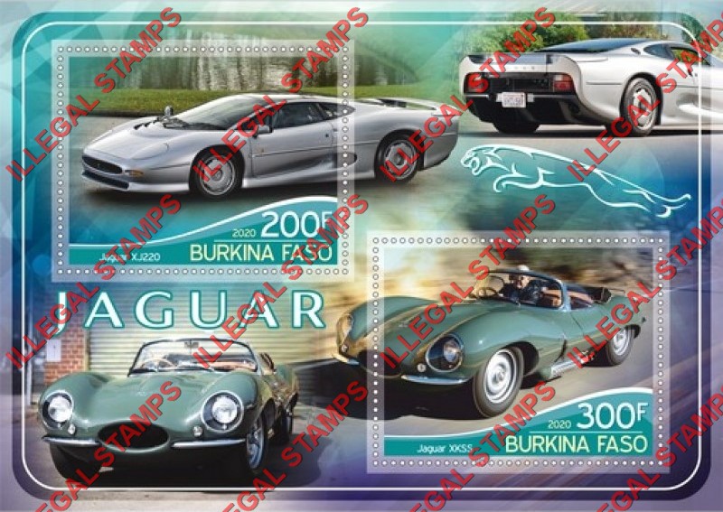 Burkina Faso 2020 Jaguar Cars Illegal Stamp Souvenir Sheet of 2