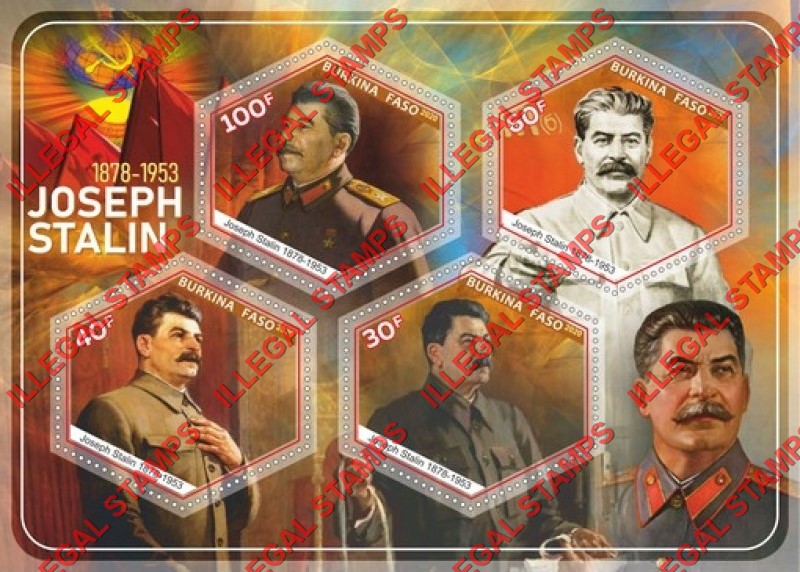 Burkina Faso 2020 Joseph Stalin (different) Illegal Stamp Souvenir Sheet of 4