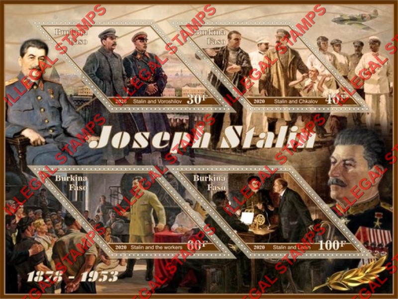 Burkina Faso 2020 Joseph Stalin Illegal Stamp Souvenir Sheet of 4