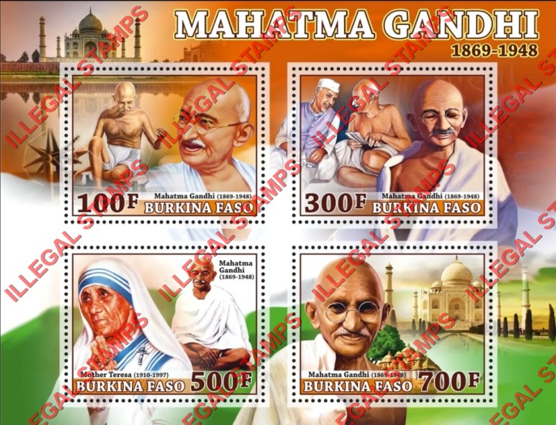 Burkina Faso 2020 Mahatma Gandhi Illegal Stamp Souvenir Sheet of 4