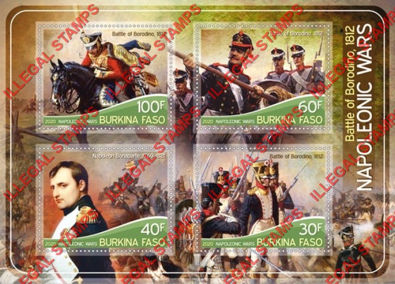 Burkina Faso 2020 Napoleonic Wars Battle of Borodino Illegal Stamp Souvenir Sheet of 4