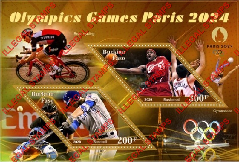 Burkina Faso 2020 Olympic Games in Paris in 2024 Illegal Stamp Souvenir Sheet of 2