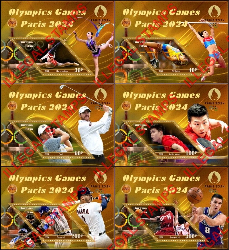 Burkina Faso 2020 Olympic Games in Paris in 2024 Illegal Stamp Souvenir Sheets of 1