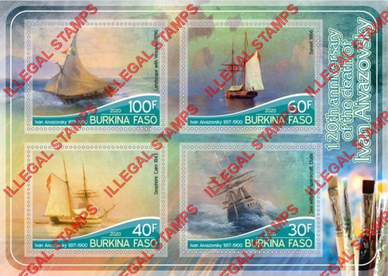 Burkina Faso 2020 Paintings by Ivan Aivazovsky Illegal Stamp Souvenir Sheet of 4