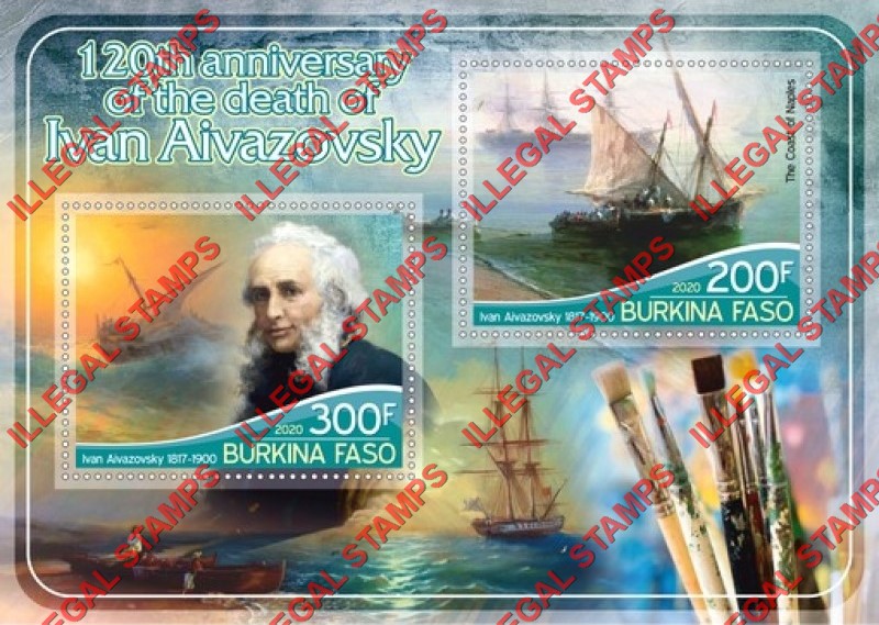 Burkina Faso 2020 Paintings by Ivan Aivazovsky Illegal Stamp Souvenir Sheet of 2