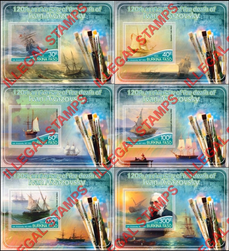 Burkina Faso 2020 Paintings by Ivan Aivazovsky Illegal Stamp Souvenir Sheets of 1