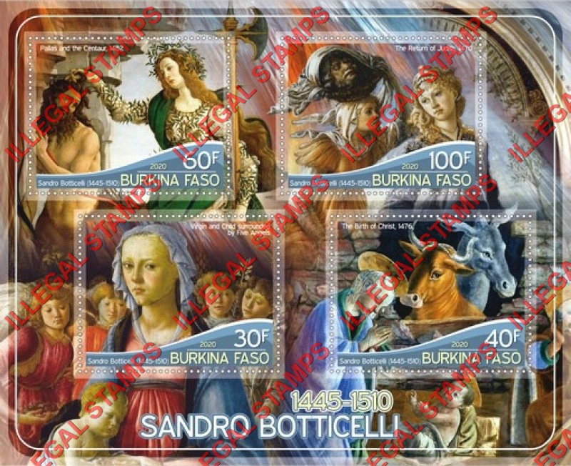 Burkina Faso 2020 Paintings by Sandro Botticelli Illegal Stamp Souvenir Sheet of 4