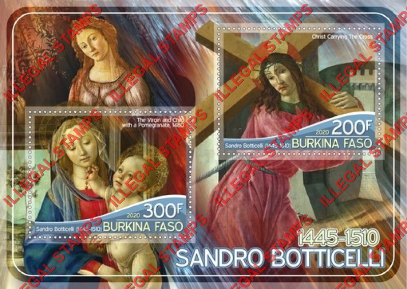 Burkina Faso 2020 Paintings by Sandro Botticelli Illegal Stamp Souvenir Sheet of 2