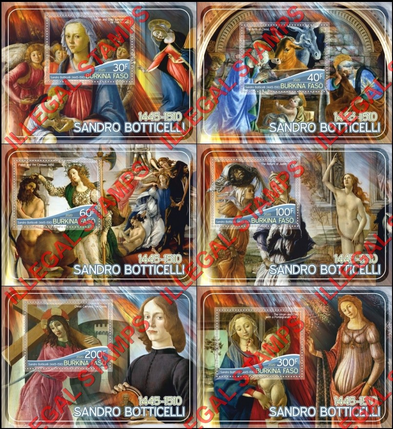 Burkina Faso 2020 Paintings by Sandro Botticelli Illegal Stamp Souvenir Sheets of 1