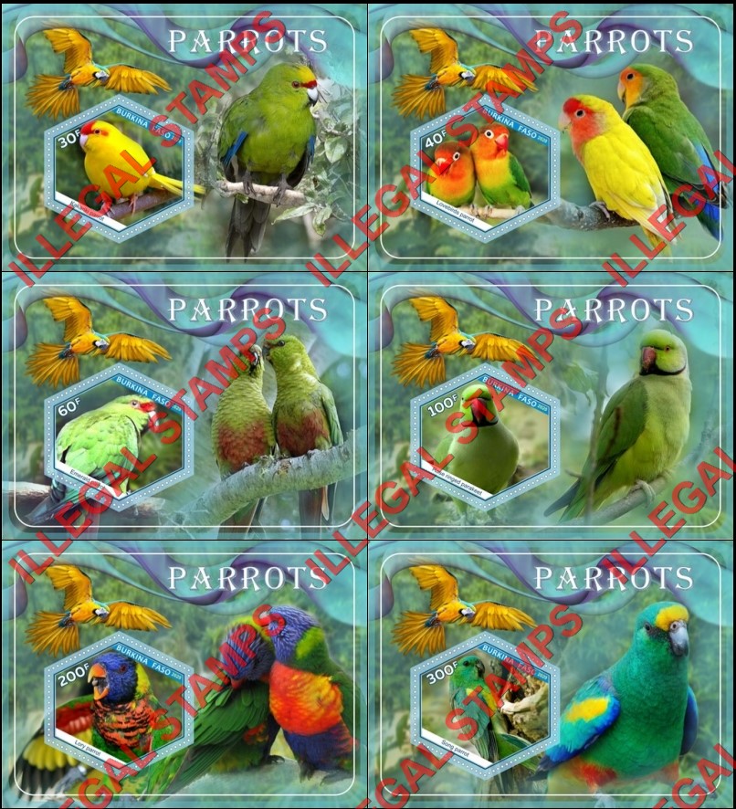 Burkina Faso 2020 Parrots (different) Illegal Stamp Souvenir Sheets of 1