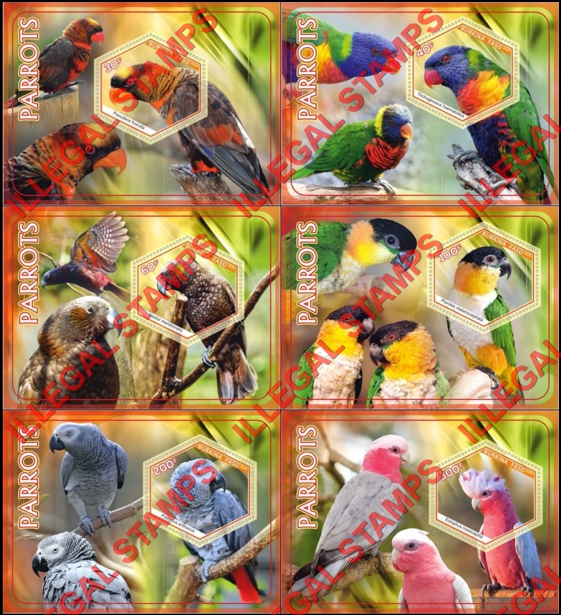 Burkina Faso 2020 Parrots Illegal Stamp Souvenir Sheets of 1