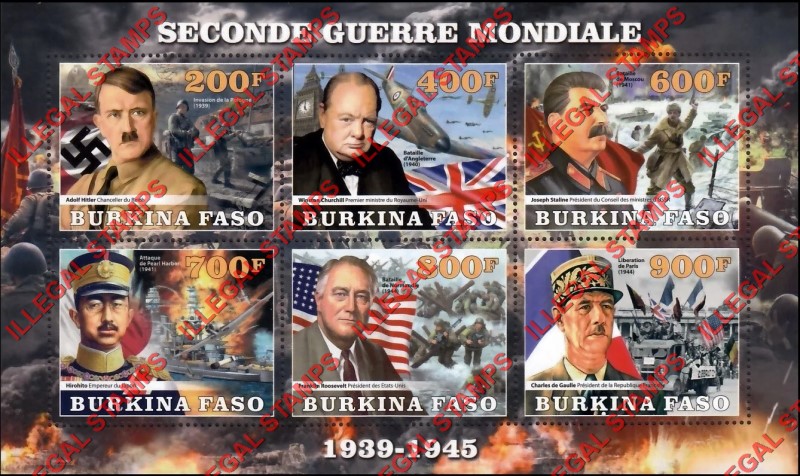 Burkina Faso 2020 Second World War Leaders Illegal Stamp Souvenir Sheet of 6