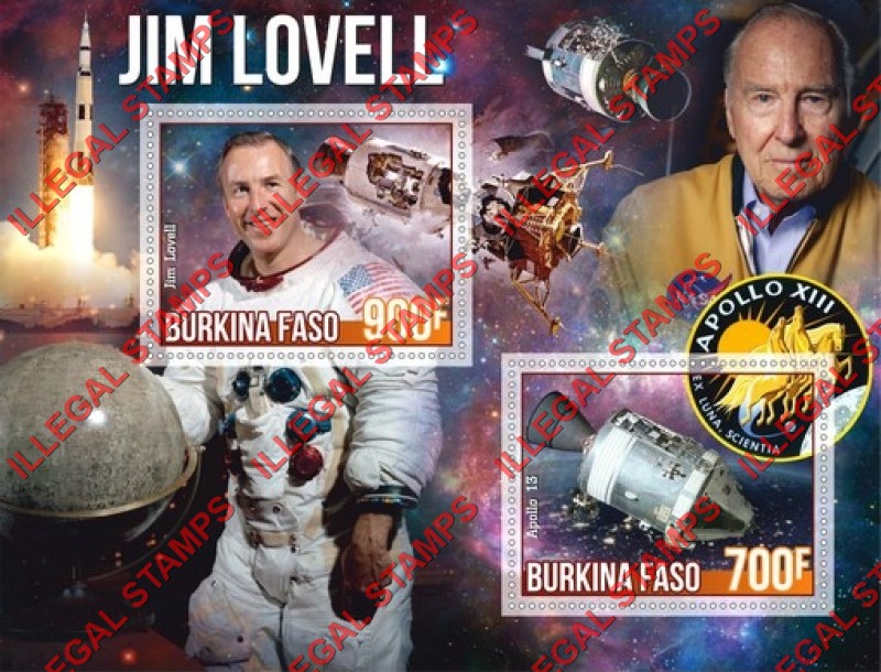 Burkina Faso 2020 Space Astronauts Jim Lovell Illegal Stamp Souvenir Sheet of 2