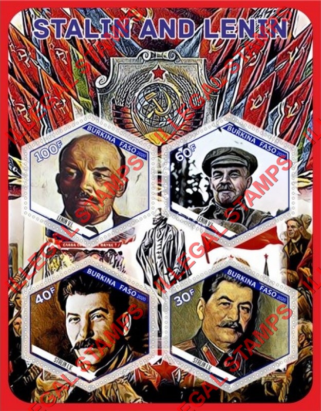 Burkina Faso 2020 Stalin and Lenin Illegal Stamp Souvenir Sheet of 4