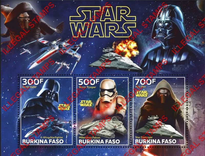 Burkina Faso 2020 Star Wars Illegal Stamp Souvenir Sheet of 3
