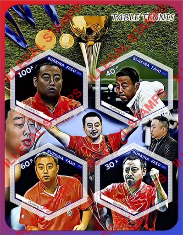 Burkina Faso 2020 Table Tennis Guoliang Liu Illegal Stamp Souvenir Sheet of 4