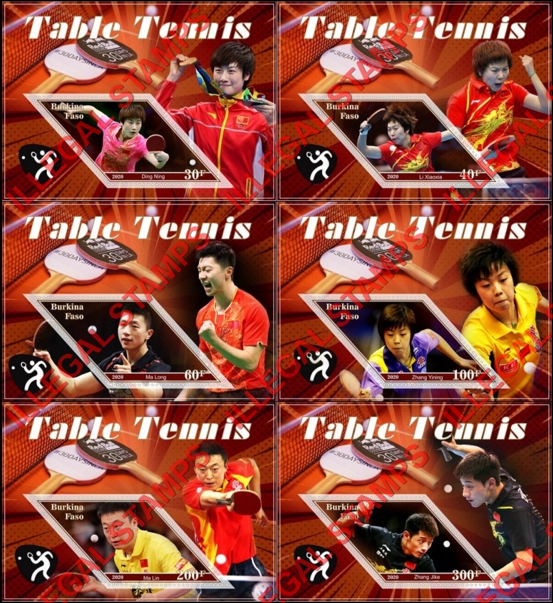 Burkina Faso 2020 Table Tennis Players Illegal Stamp Souvenir Sheets of 1