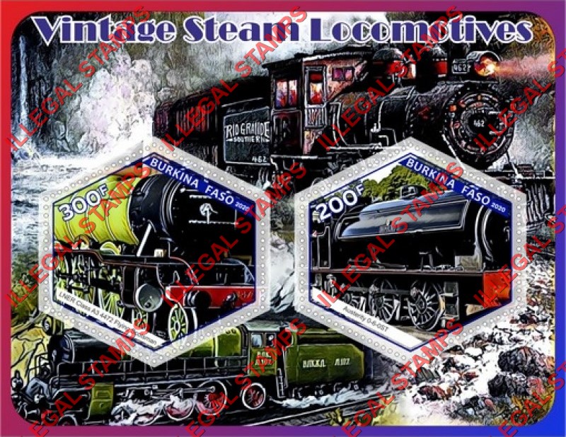 Burkina Faso 2020 Vintage Steam Locomotives Illegal Stamp Souvenir Sheet of 2