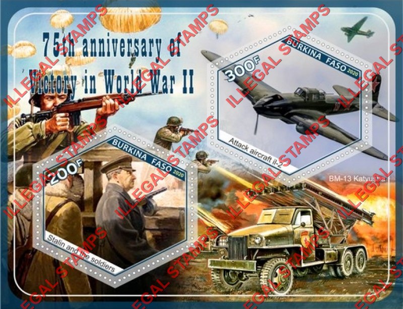 Burkina Faso 2020 World War II Victory Illegal Stamp Souvenir Sheet of 2