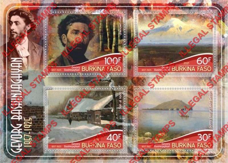 Burkina Faso 2021 Paintings by Gevorg Bashinjaghyan Illegal Stamp Souvenir Sheet of 4