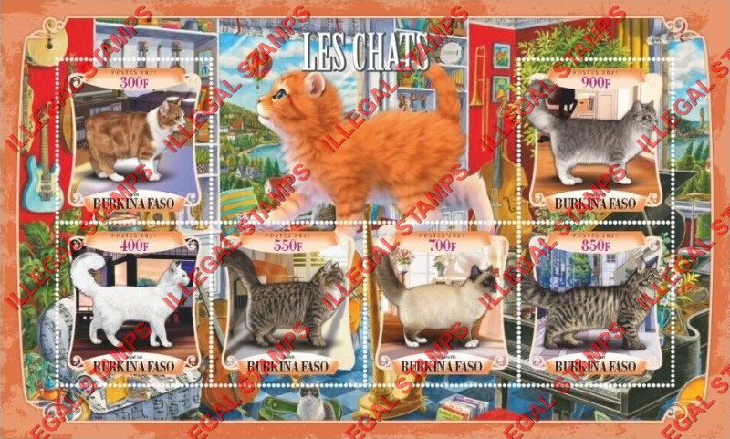 Burkina Faso 2021 Cats Illegal Stamp Souvenir Sheet of 6