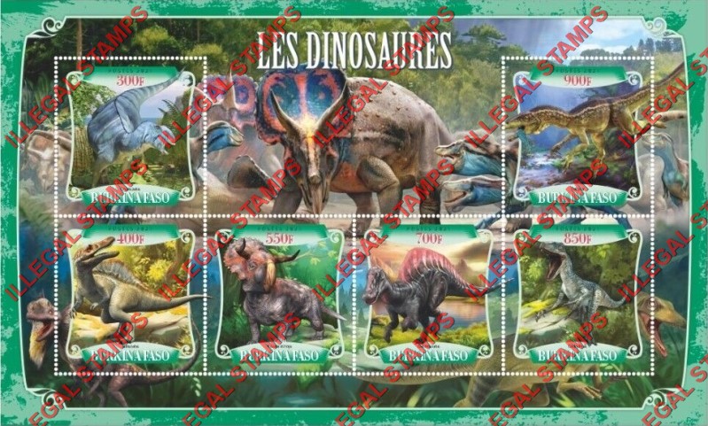 Burkina Faso 2021 Dinosaurs Illegal Stamp Souvenir Sheet of 6