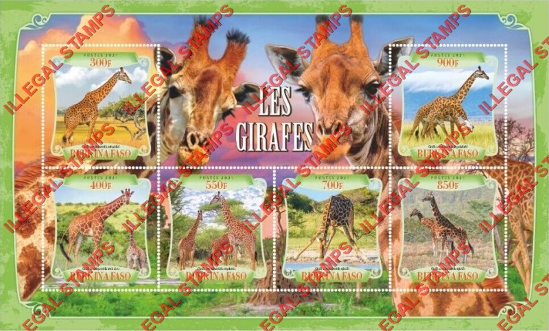 Burkina Faso 2021 Giraffes Illegal Stamp Souvenir Sheet of 6