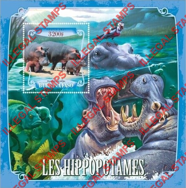Burkina Faso 2021 Hippopotamus Illegal Stamp Souvenir Sheet of 1