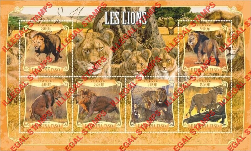 Burkina Faso 2021 Lions Illegal Stamp Souvenir Sheet of 6