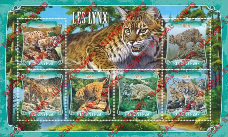 Burkina Faso 2021 Lynx Illegal Stamp Souvenir Sheet of 6