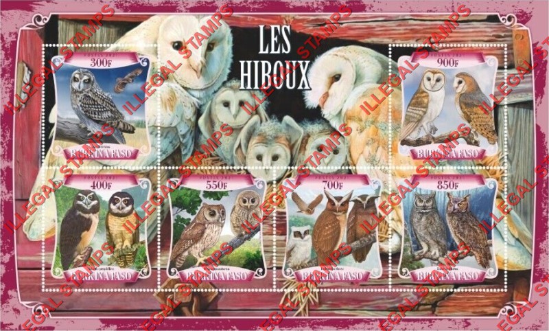 Burkina Faso 2021 Owls Illegal Stamp Souvenir Sheet of 6