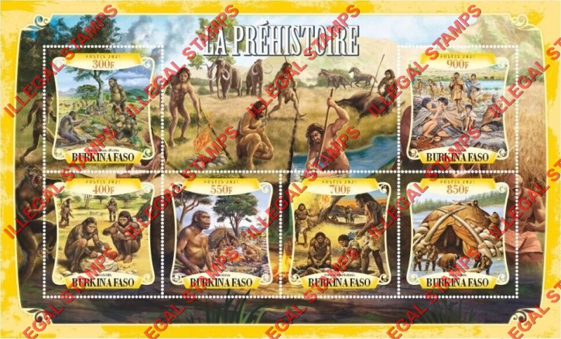 Burkina Faso 2021 Prehistoric Man Illegal Stamp Souvenir Sheet of 6