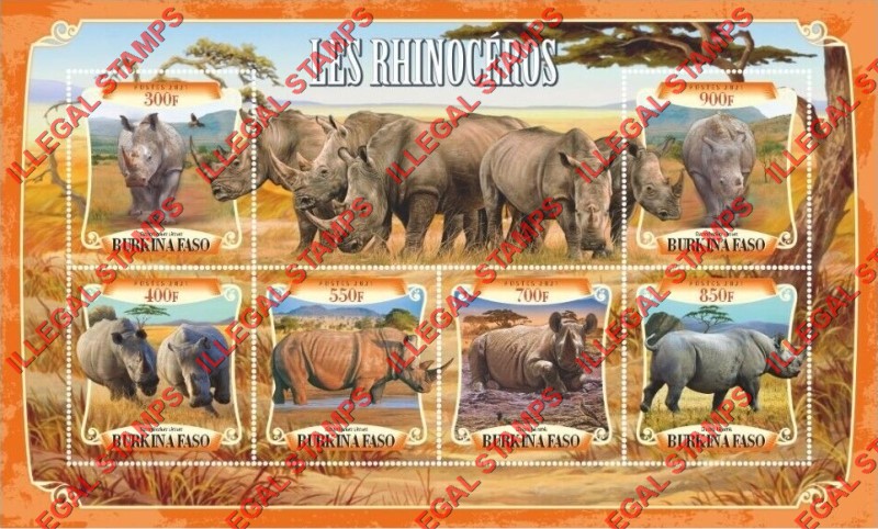 Burkina Faso 2021 Rhinoceros Illegal Stamp Souvenir Sheet of 6
