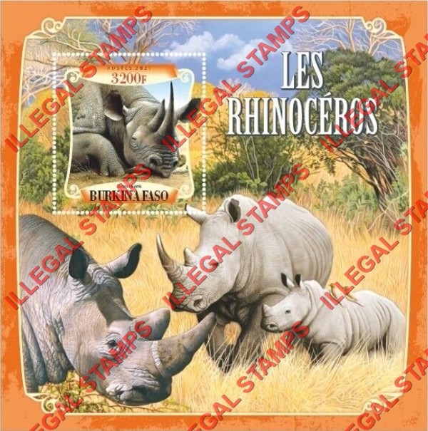 Burkina Faso 2021 Rhinoceros Illegal Stamp Souvenir Sheet of 1
